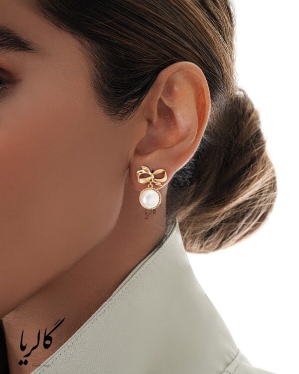 گوشواره طلا پاپیون با مروارید تخت